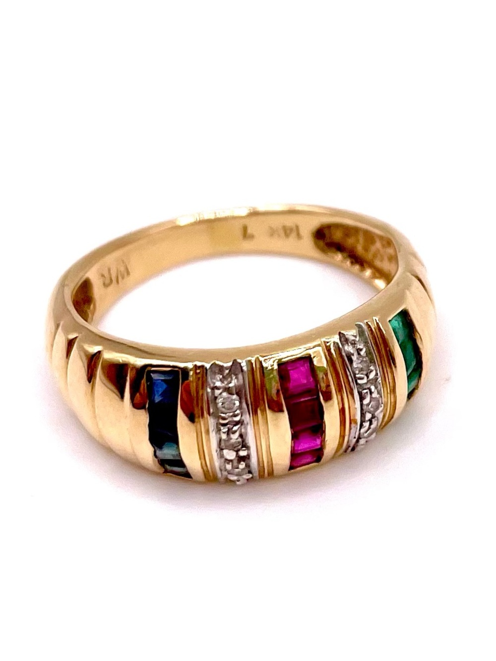 14K Gold Multicolor Gemstone Band Ring